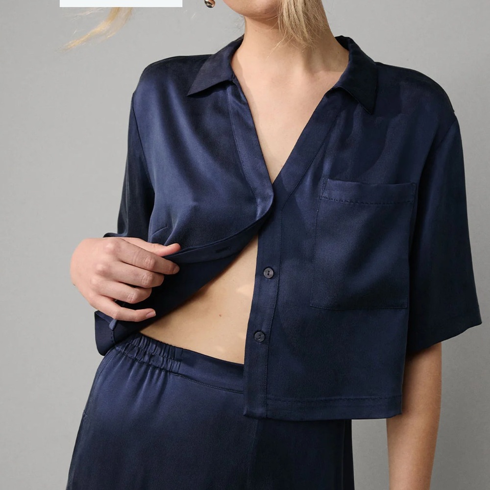 Lunya Washable Silk Deep Blue Crop Top